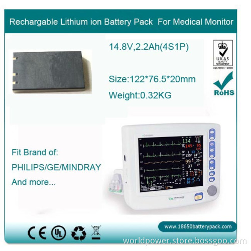 Rechargable Lithium Ion Battery Pack for Medical Patient Monitor (4S1P)